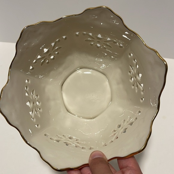 Lenox Special Langtry Pierced 7” Serving Bowl 6 Sided Candy Dish Gold Trim USA - Picture 4 of 8